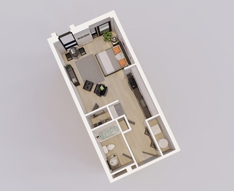 Floor plan for studio, 1 bath, 445 sqft